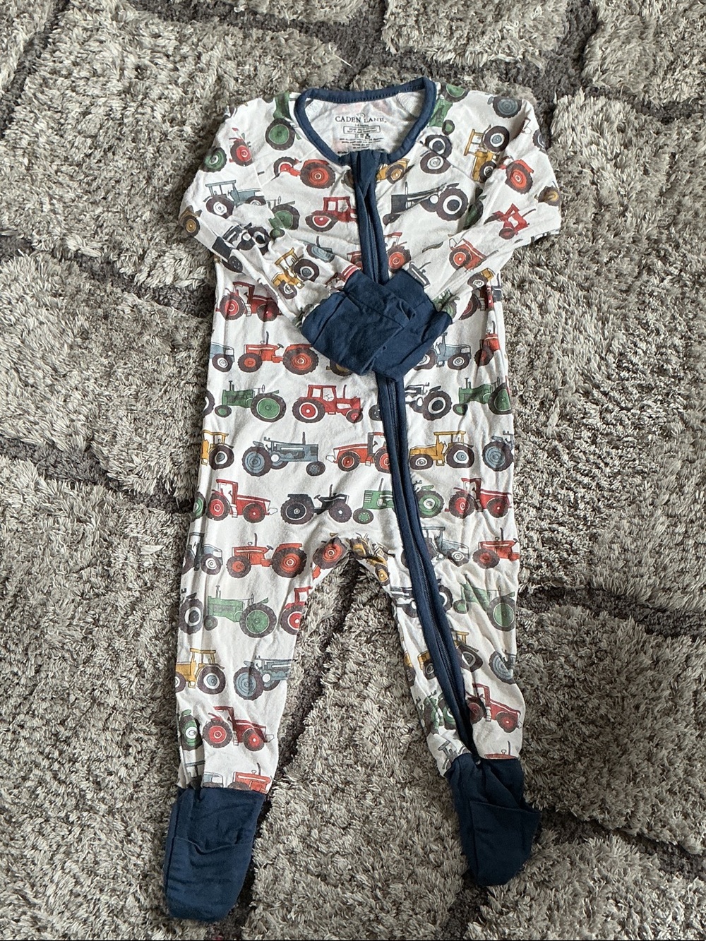 Caden Lane Tractor Bamboo Zip Footie Baby 3-6M